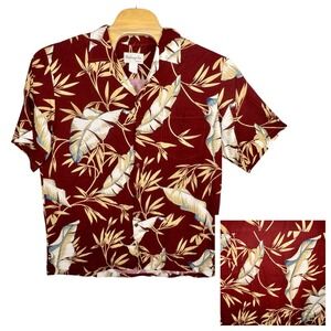 BAMBOO Men's Maroon and Cream Tropical Print Shirt